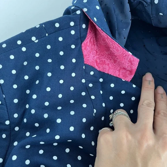 Banana Republic Blazer Womens XS Navy Blue White Polka Dot Linen Cotton Jacket - Picture 6 of 8